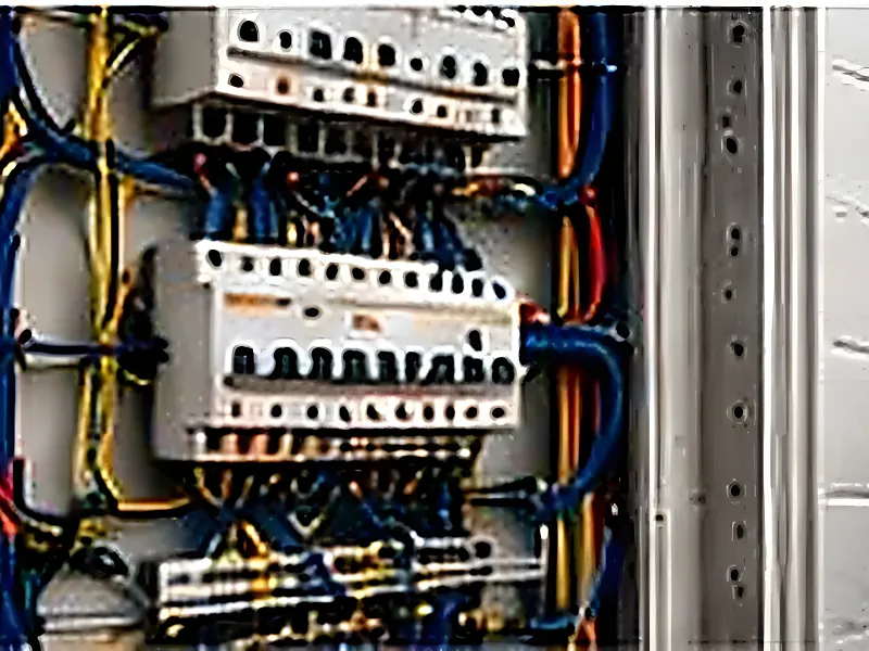 Elektroverteiler mit Sicherungsautomaten und sauber verlegten Leitungen